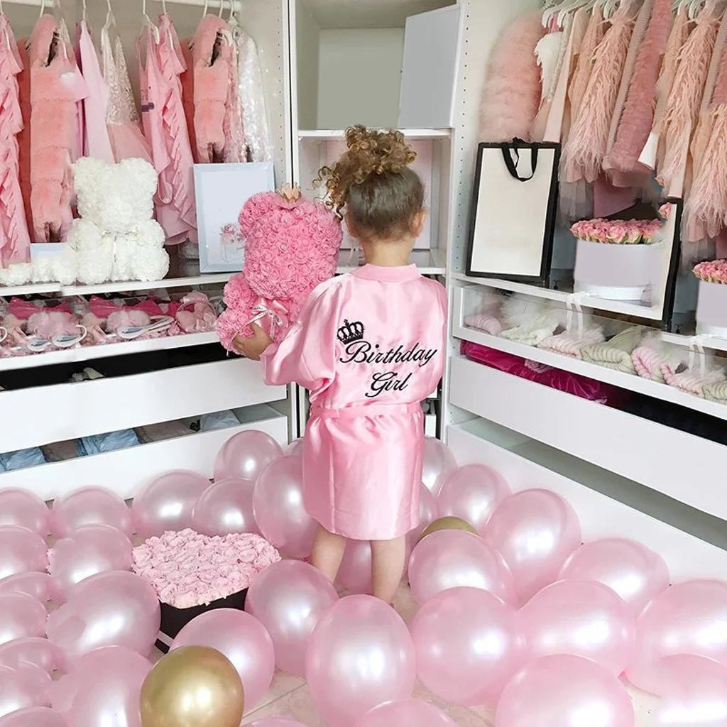 Toddler Baby Girls Satin Floral Kimono Robe Solid Color Flower Girl Bath Robes Spa Robes for Wedding Birthday Party Bridal Sleepwear Bathrobes