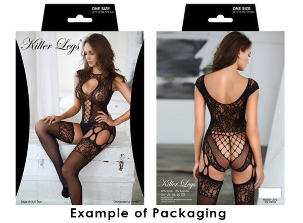 Killer Legs sexy fishnet bodystocking lingerie packaging front and back view.
