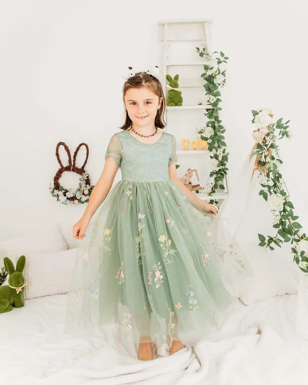 FATAPAESE 2-14 Years Lace Tulle Flower Girls Dress Princess for Kid Child Wedding Party Juniorbridesmaid Maxi Ball Gown Evening