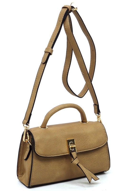 Twist Lock Flap Satchel Crossbody Bag