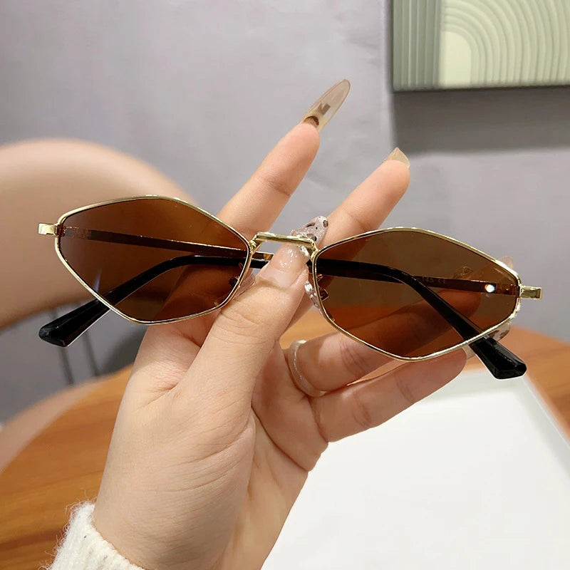 Trendy Polygonal Small Sunglasses Women Vintage Metal Frame Sunglasses Woman 2025 Glasses Ladies Shades Trends Summer Unique