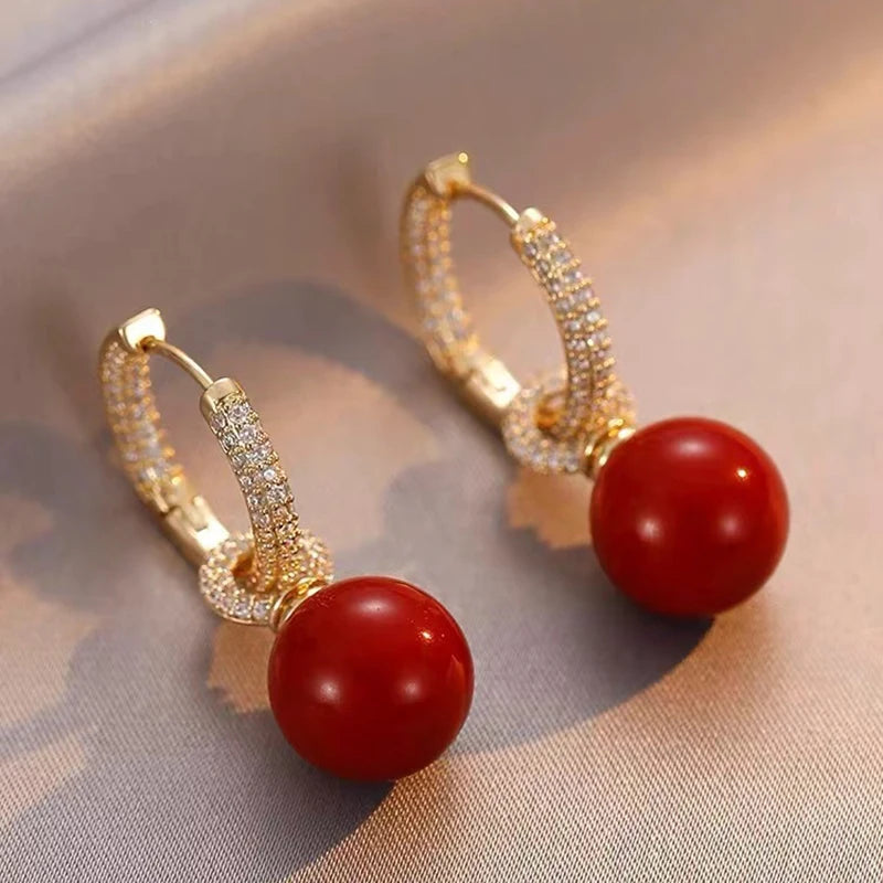 Advanced Geometric Round Micro Set Zircon Pink Pearl Pendant Earrings For Women 2025 Fashion Jewelry Accessories Girl’s Eardrop