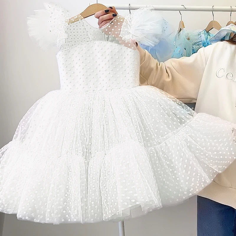 Girls Mesh Tulle Princess Dress For Kids 4-10 Years Wedding Party Tutu Prom Vestidos Children Communion Evening Formal Clothes