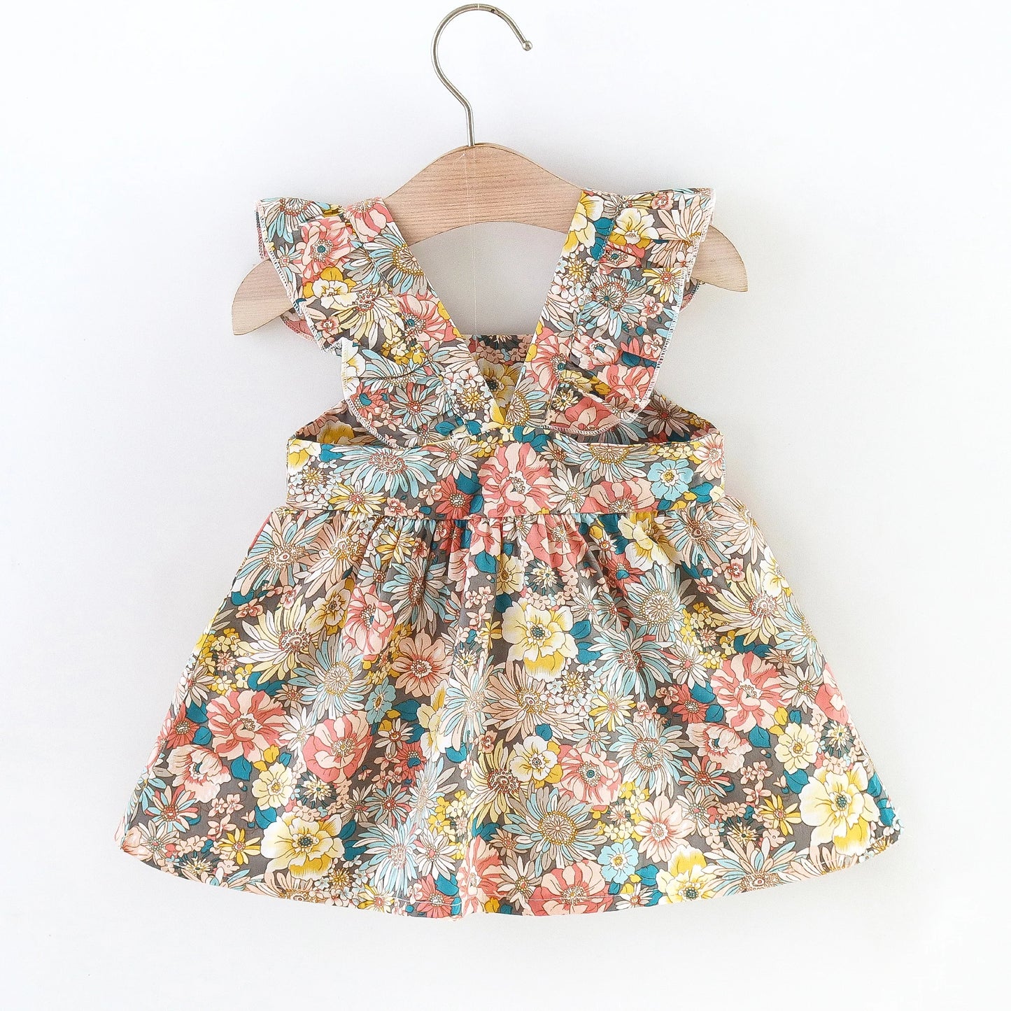 2 Pcs Summer New Baby Girl Dress Fashionable Floral Fly Sleeve Cotton Dress with Crossbody Bag Suitable for Babies Aged 0-3
