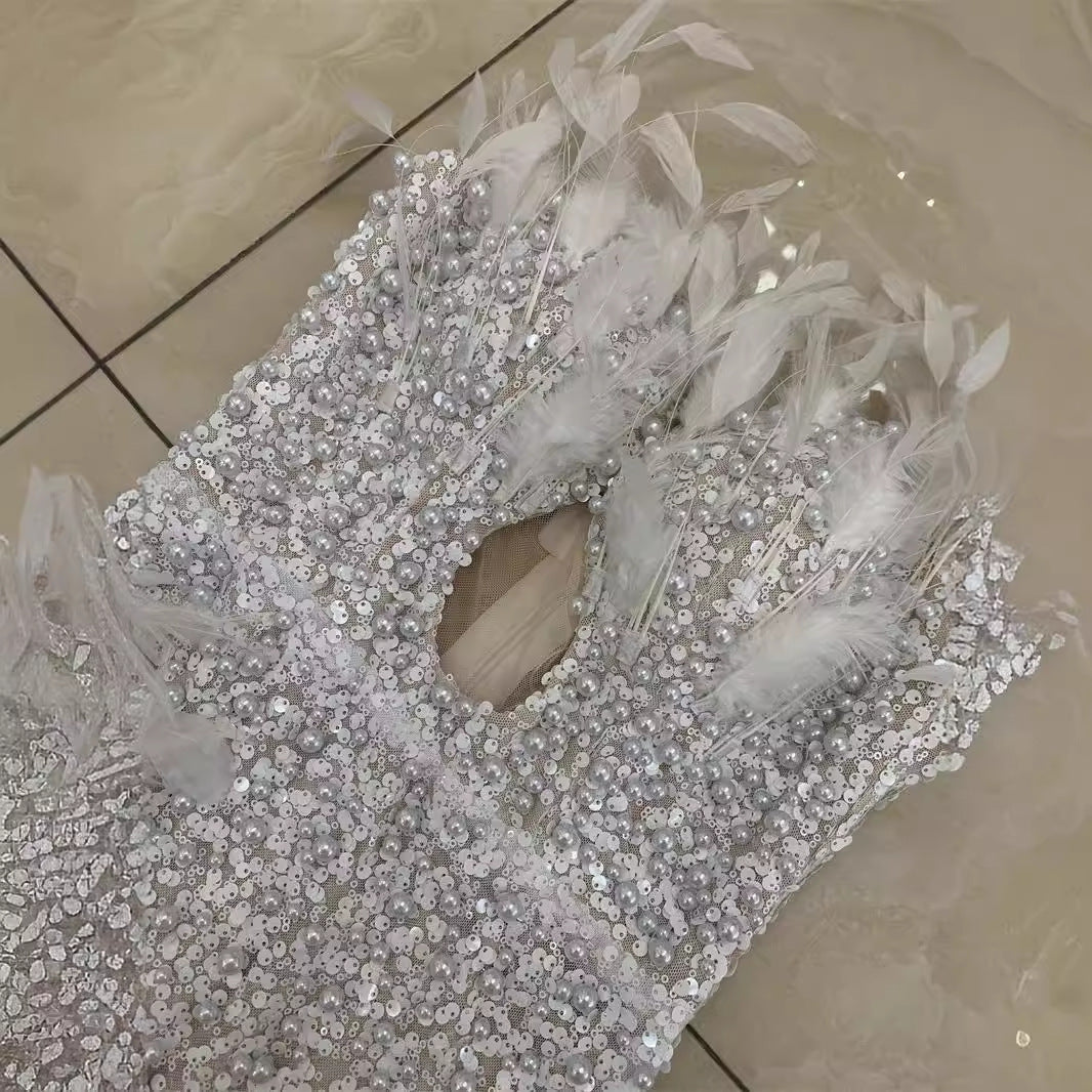 Women's Fashion Feather Split Long Dress