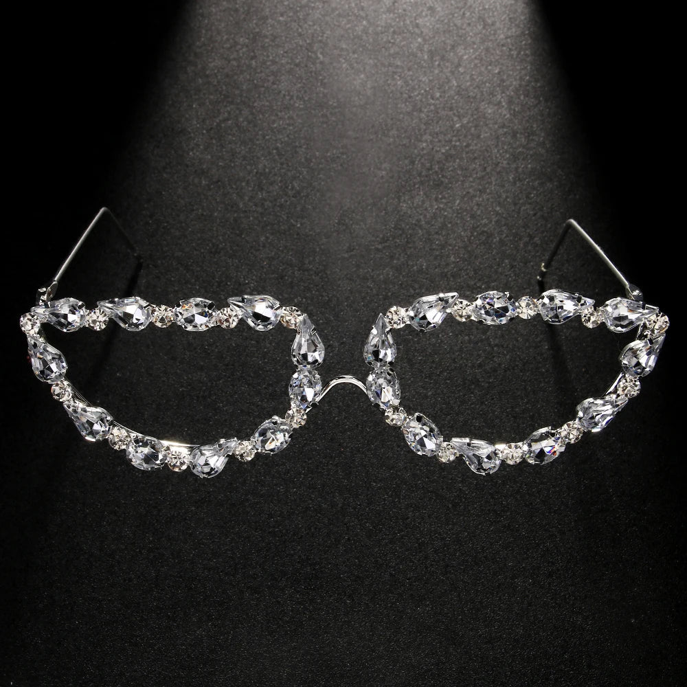 Ins Fashion Rhinestone Geometric Sunglasses Frame Eye Decoration Women Trend Simple Crystal Eyeglass Glasses Face Jewelry