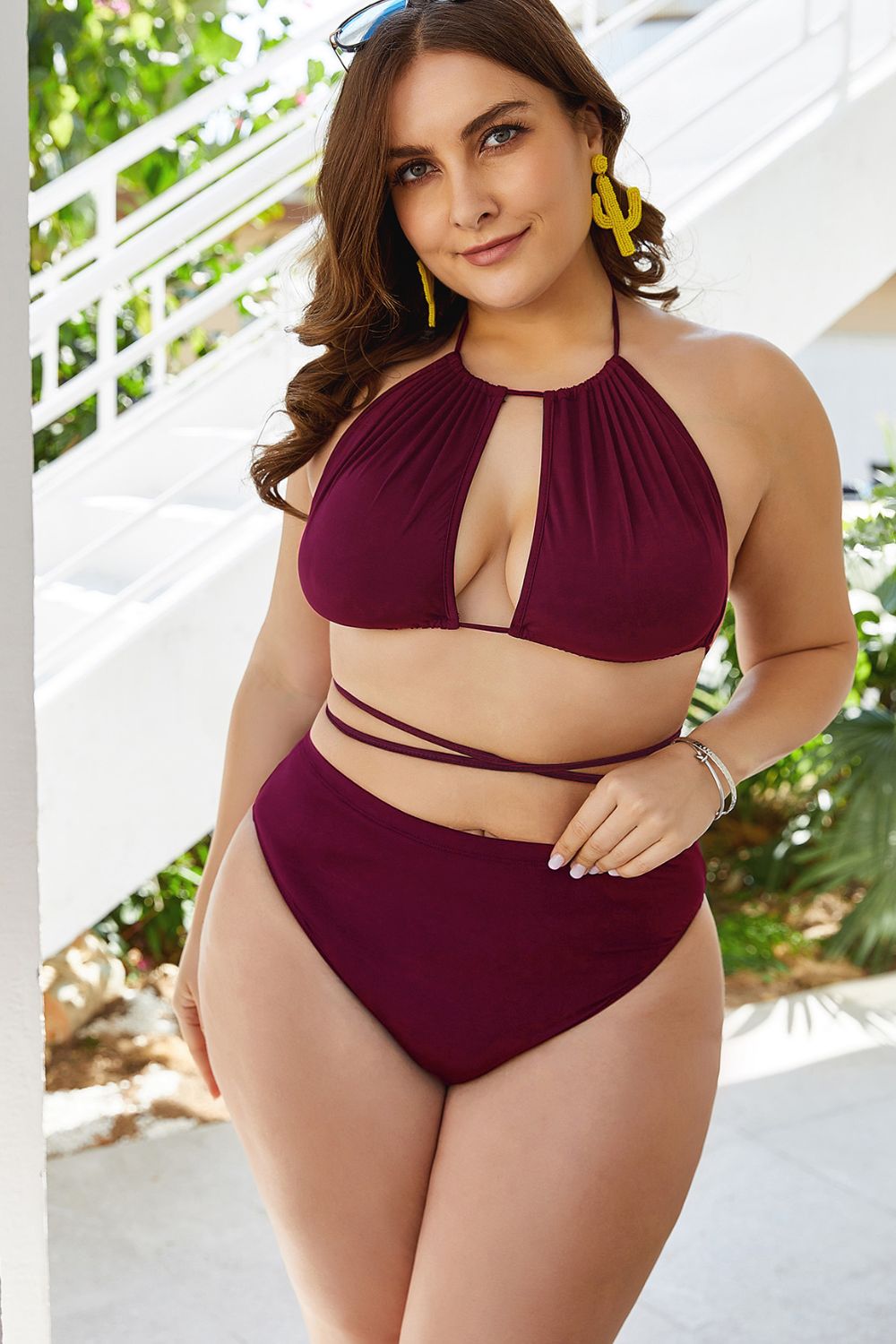 Women's plus size bikini maroon red burgundy 2 piece bathing suit