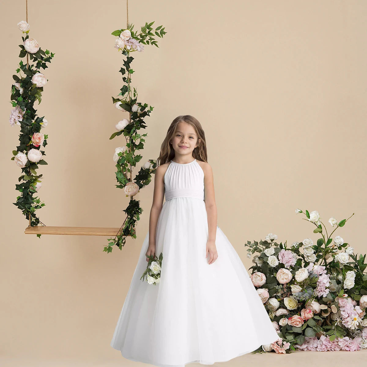 FATAPAESE 2-14 Years Lace Tulle Flower Girls Dress Princess for Kid Child Wedding Party Juniorbridesmaid Maxi Ball Gown Evening