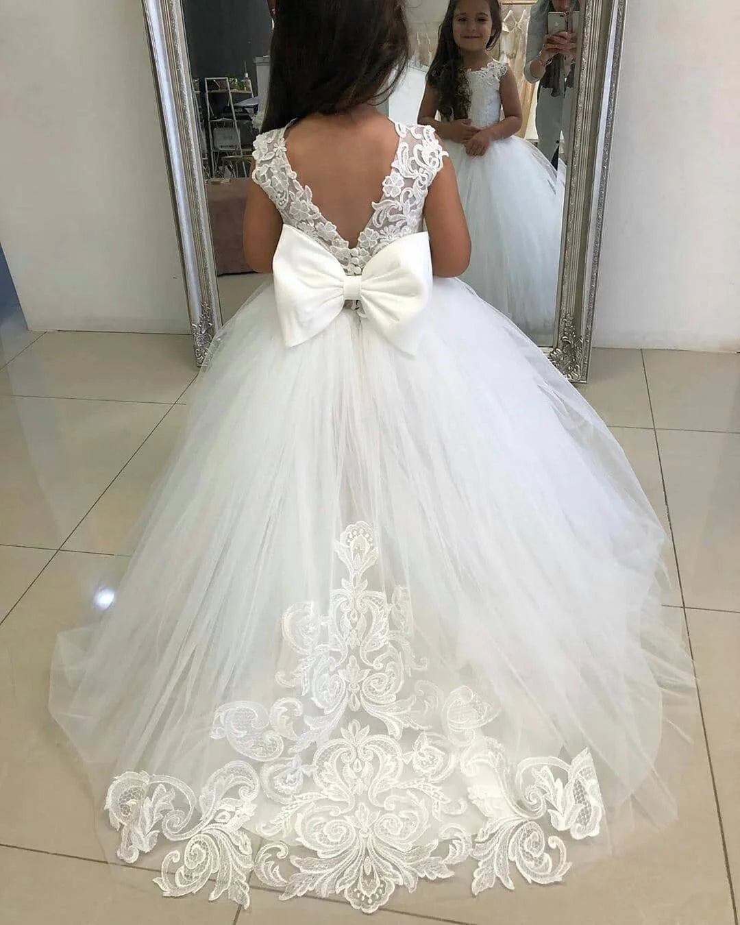 FATAPAESE 2-14 Years Lace Tulle Flower Girls Dress Princess for Kid Child Wedding Party Juniorbridesmaid Maxi Ball Gown Evening