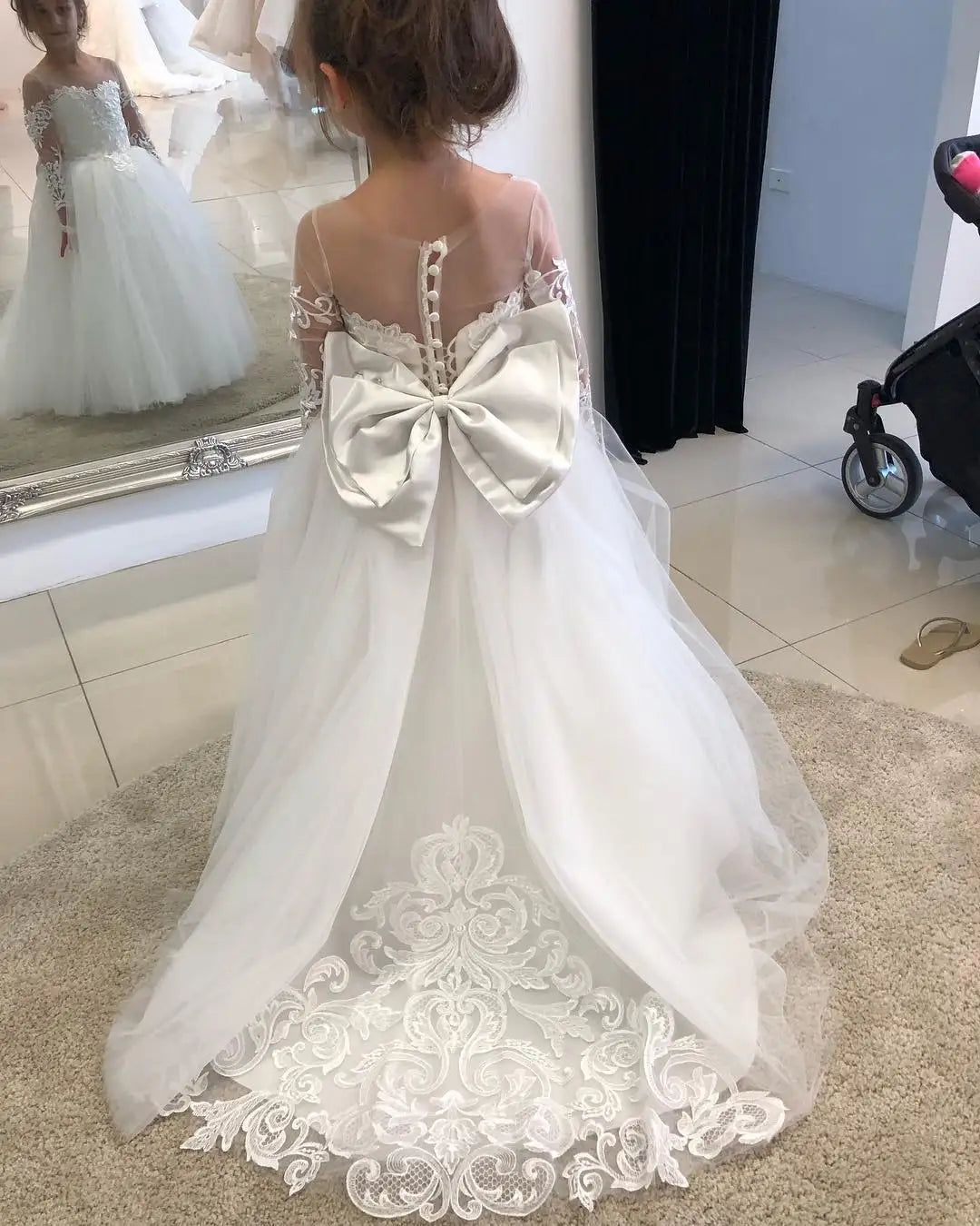 FATAPAESE 2-14 Years Lace Tulle Flower Girls Dress Princess for Kid Child Wedding Party Juniorbridesmaid Maxi Ball Gown Evening