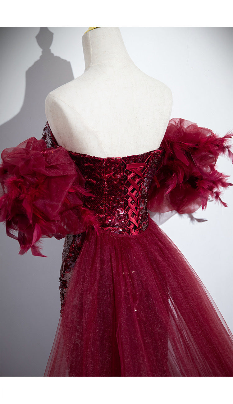 Red Formal Fishtail Sequins Evening Dress for Prom or Wedding