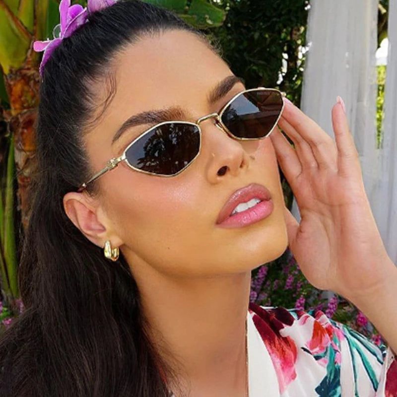 Trendy Polygonal Small Sunglasses Women Vintage Metal Frame Sunglasses Woman 2025 Glasses Ladies Shades Trends Summer Unique