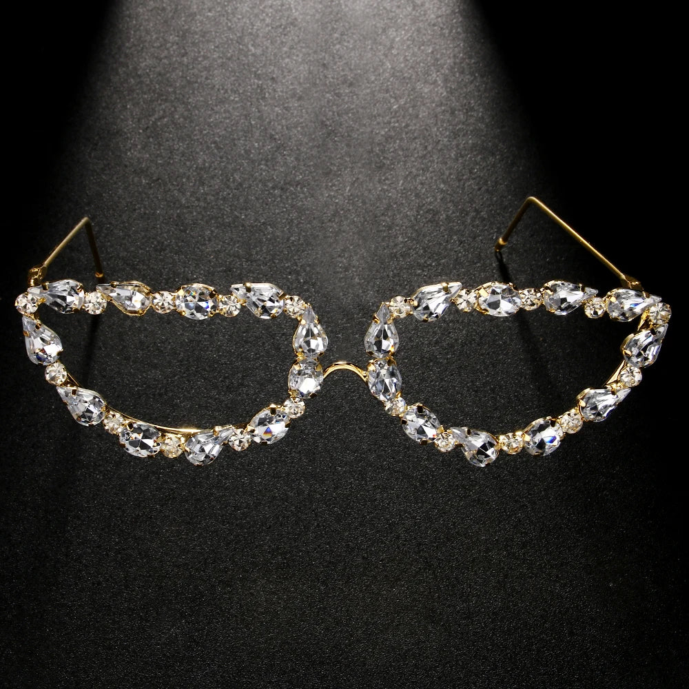 Ins Fashion Rhinestone Geometric Sunglasses Frame Eye Decoration Women Trend Simple Crystal Eyeglass Glasses Face Jewelry