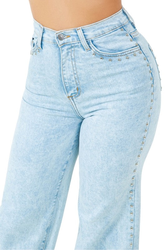 Brooklyn Studded BootCut High Rise Jeans
