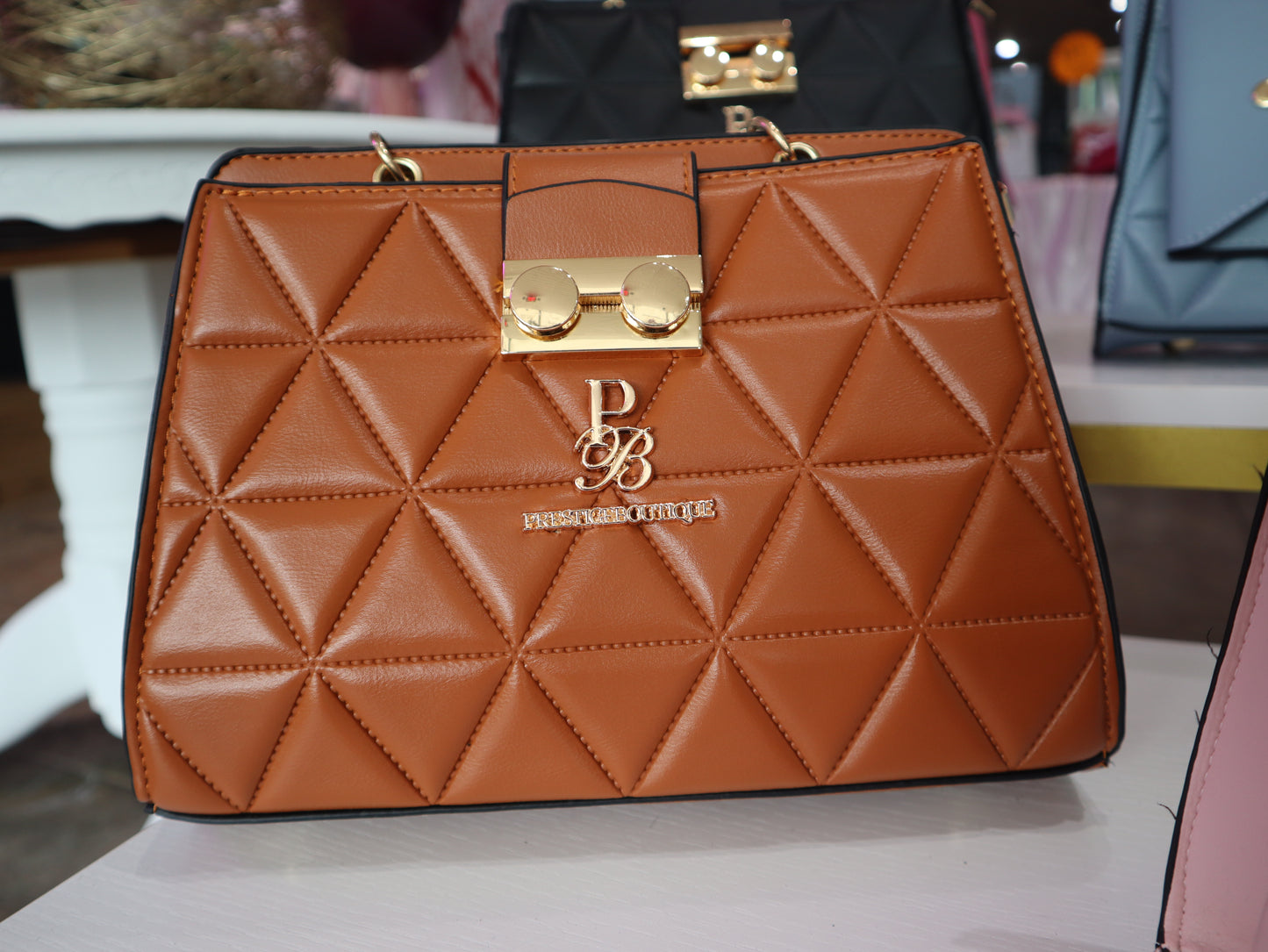 Geometric Handbag Women's Medium Large purse Prestige Boutique in brown