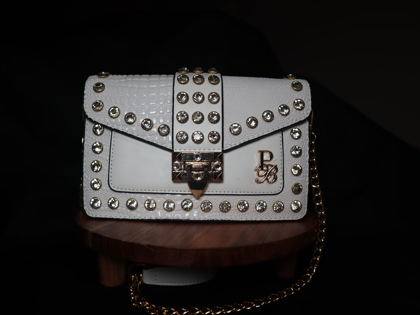 white studded crossbody hand bag for women