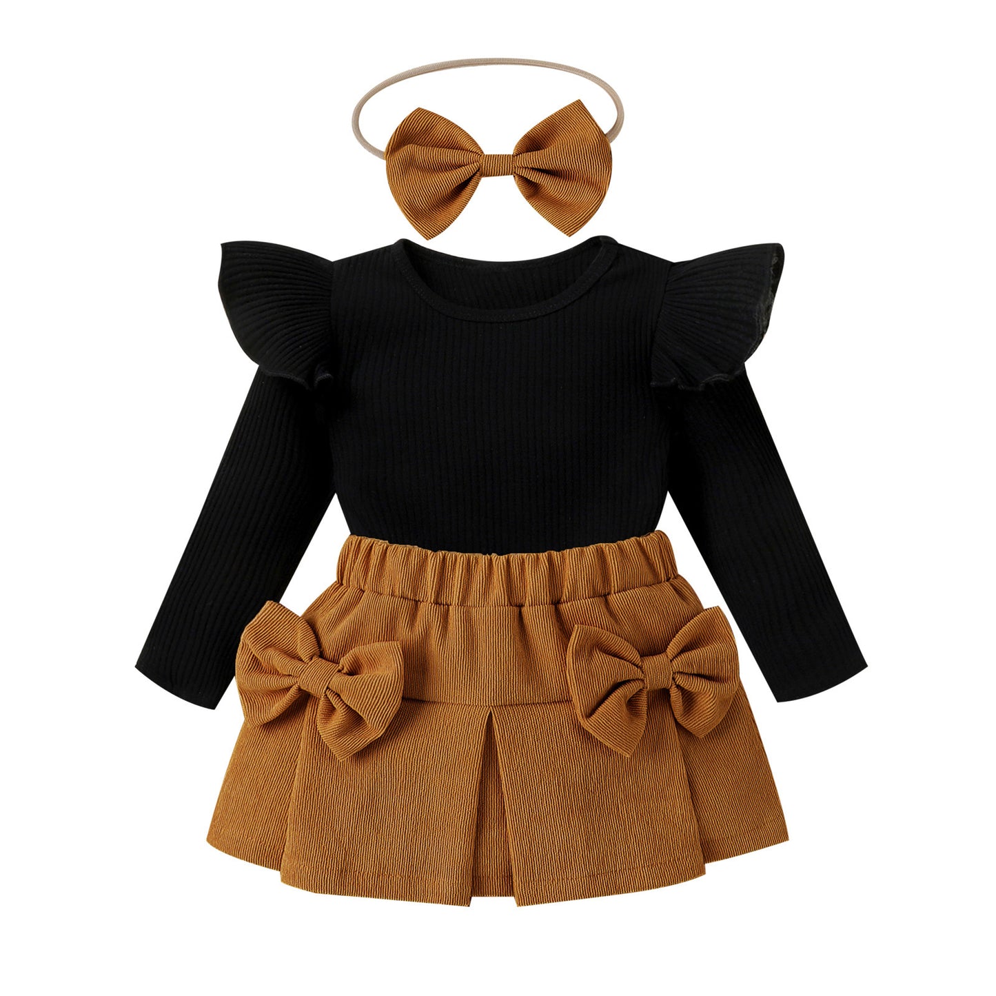 Infant Toddler Lace Bowknot Short Dress With Headdress Three-piece Set