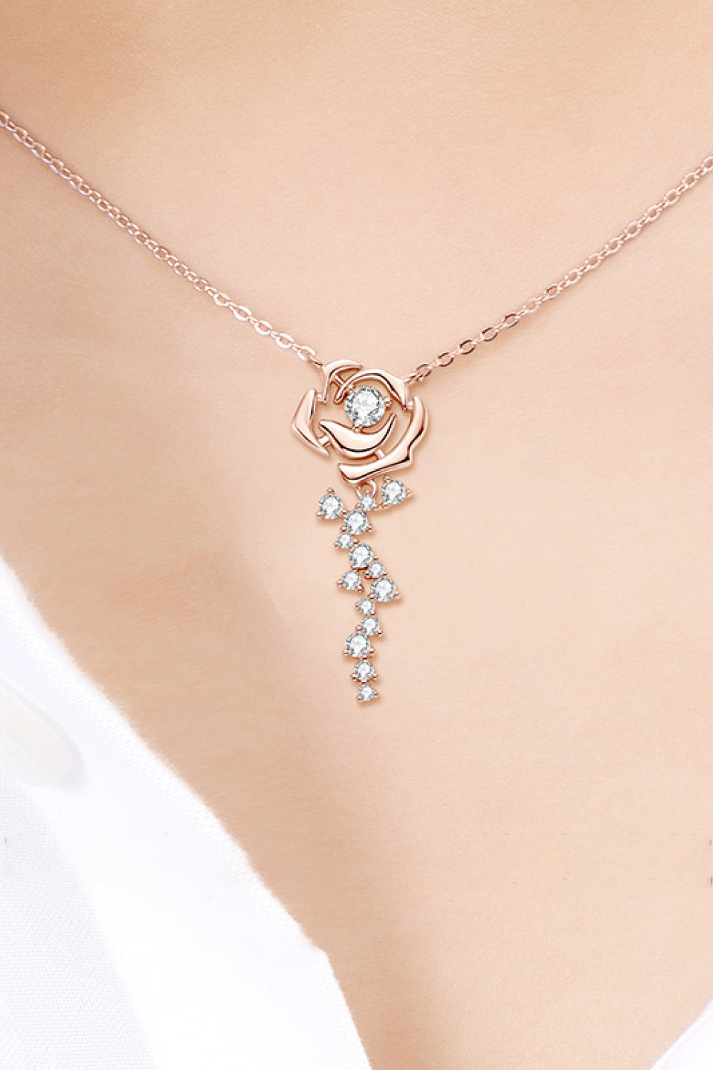 Precious Rose Pendant Necklace 925 Sterling Silver 18K Rose Gold-Plated