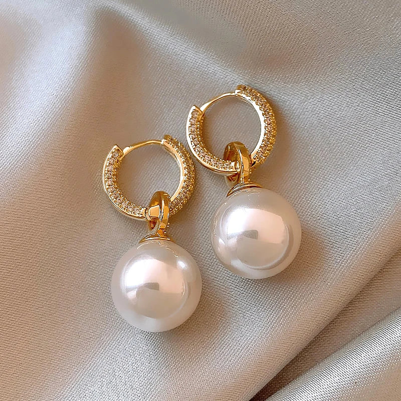 Advanced Geometric Round Micro Set Zircon Pink Pearl Pendant Earrings For Women 2025 Fashion Jewelry Accessories Girl’s Eardrop
