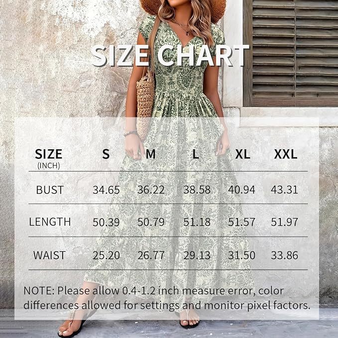 Women's Sexy V-Neck Short Sleeve Maxi Dress Summer Prints And Flowy Big Hem Beach Dresses