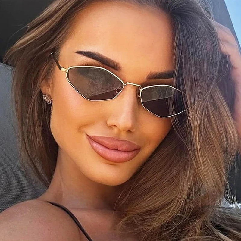 Trendy Polygonal Small Sunglasses Women Vintage Metal Frame Sunglasses Woman 2025 Glasses Ladies Shades Trends Summer Unique