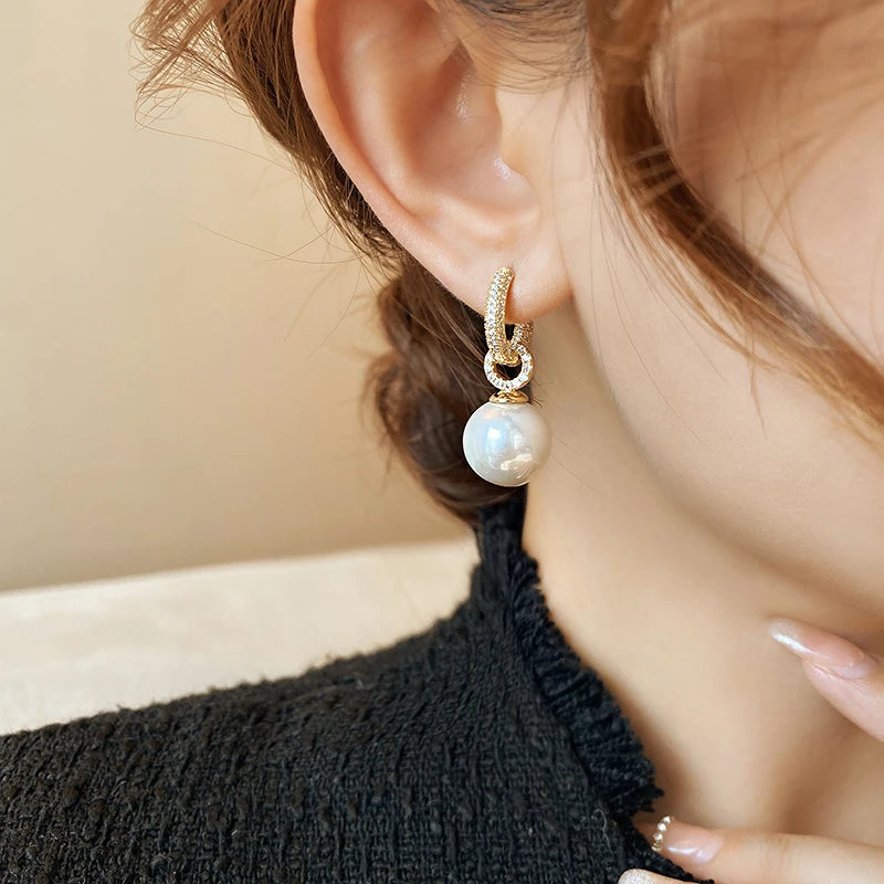 Advanced Geometric Round Micro Set Zircon Pink Pearl Pendant Earrings For Women 2025 Fashion Jewelry Accessories Girl’s Eardrop