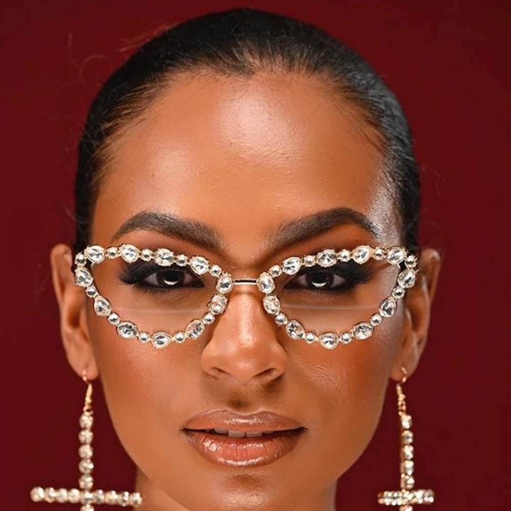Ins Fashion Rhinestone Geometric Sunglasses Frame Eye Decoration Women Trend Simple Crystal Eyeglass Glasses Face Jewelry