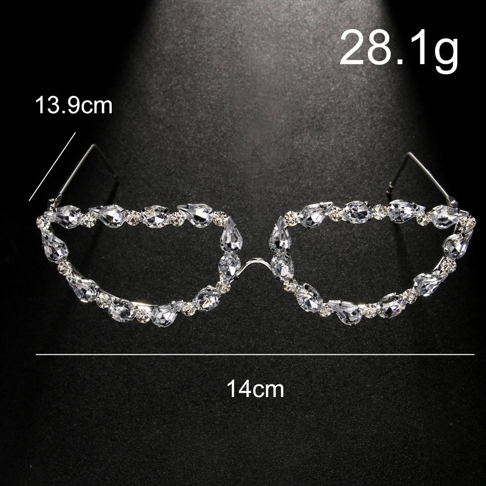 Ins Fashion Rhinestone Geometric Sunglasses Frame Eye Decoration Women Trend Simple Crystal Eyeglass Glasses Face Jewelry