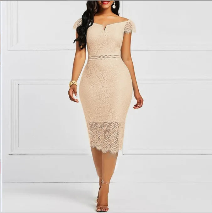 Elegant Lace Evening Wedding Party Dress for Women Sexy Hollow Out Office Ladies Bodycon Dresses Fashion Birthday Club Vestidos