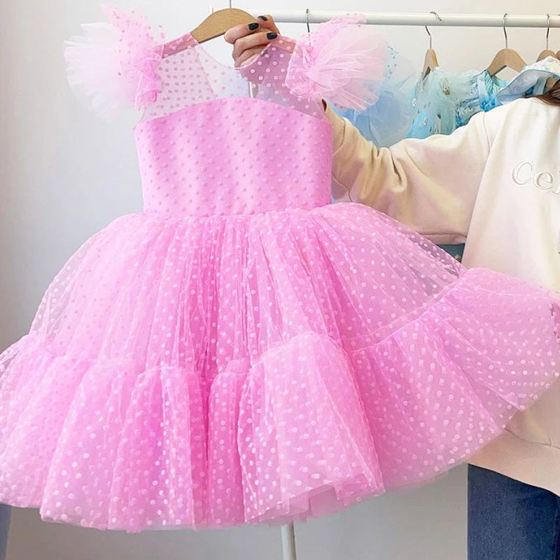 Girls Mesh Tulle Princess Dress For Kids 4-10 Years Wedding Party Tutu Prom Vestidos Children Communion Evening Formal Clothes