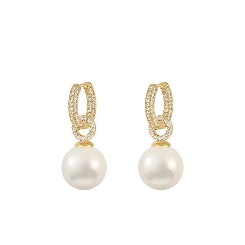 Advanced Geometric Round Micro Set Zircon Pink Pearl Pendant Earrings For Women 2025 Fashion Jewelry Accessories Girl’s Eardrop