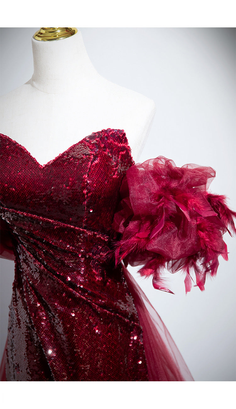 Red Formal Fishtail Sequins Evening Dress for Prom or Wedding