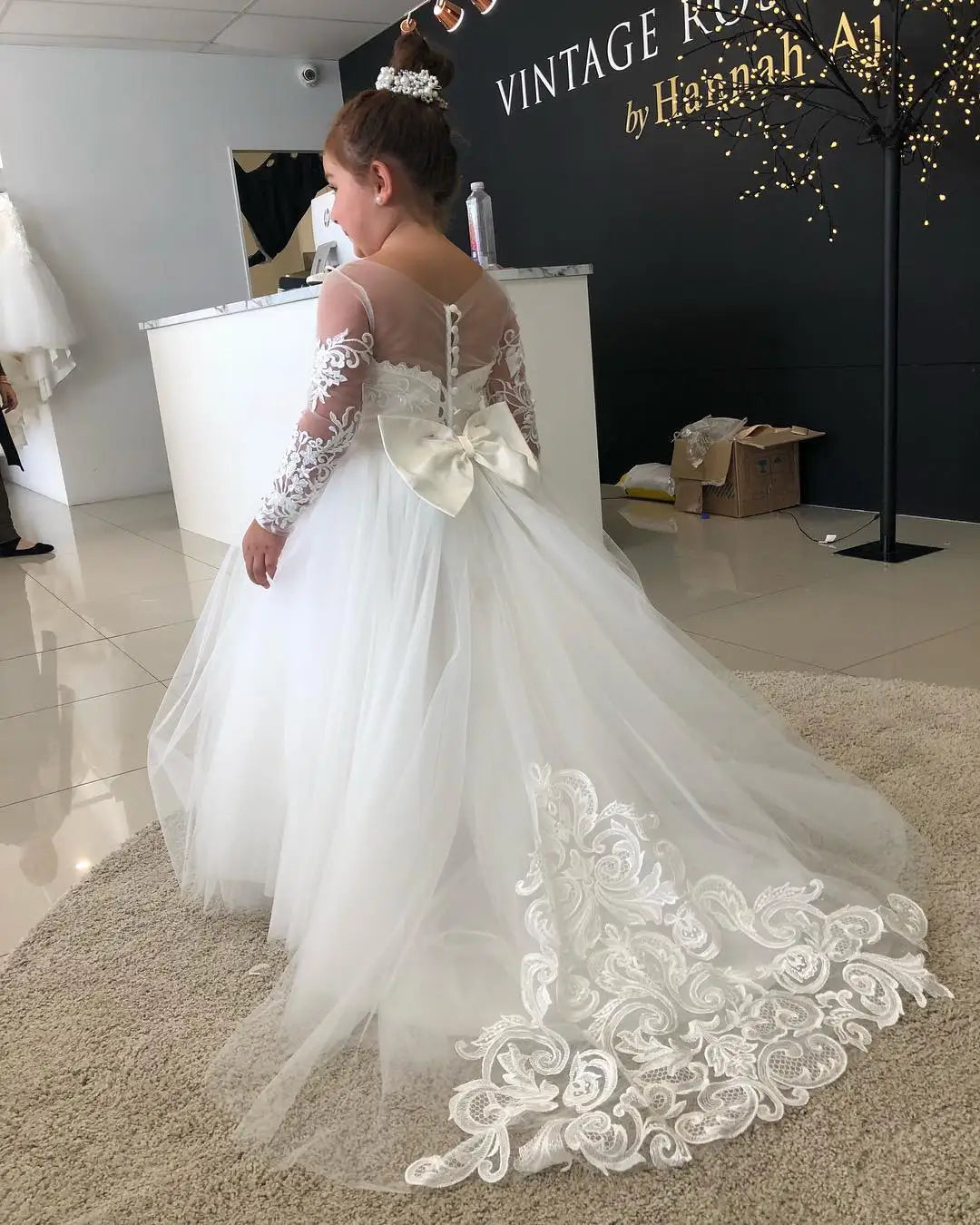 FATAPAESE 2-14 Years Lace Tulle Flower Girls Dress Princess for Kid Child Wedding Party Juniorbridesmaid Maxi Ball Gown Evening