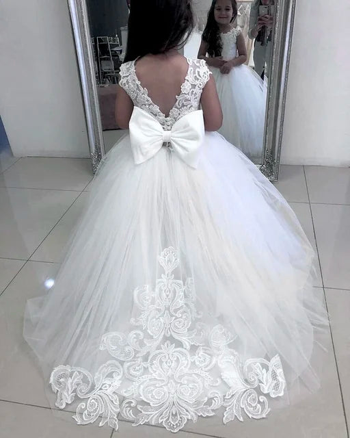 FATAPAESE 2-14 Years Lace Tulle Flower Girls Dress Princess for Kid Child Wedding Party Juniorbridesmaid Maxi Ball Gown Evening