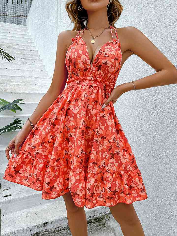 Honey Floral Halter Neck Backless Dress