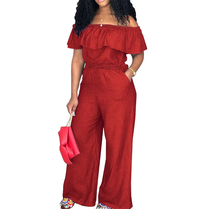 218298 Plus Size Women's Clothing 2025 Autumn New Item No Wash Denim Shawl Jumpsuit Factory