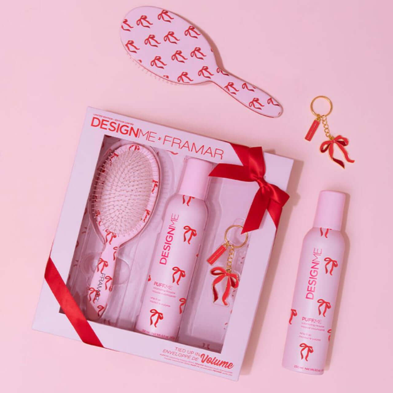 Brush, Hair Spray, and Keychain Gift Set