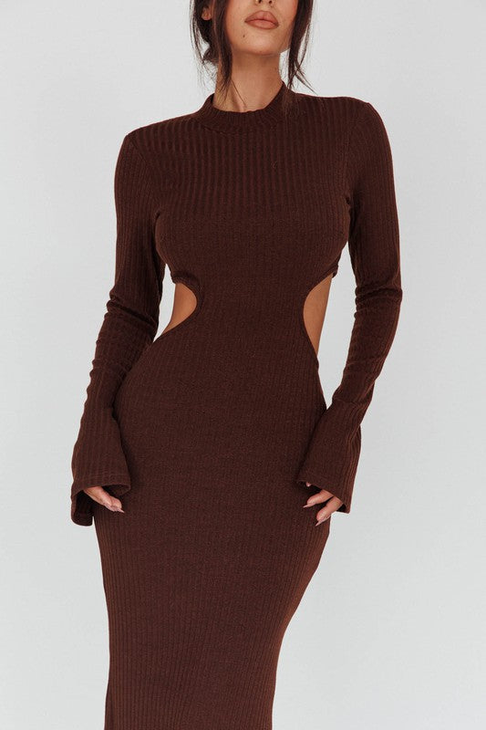 long sleeved dress with flared sleeves and waist cut outs to show off and stay classy all at the same time