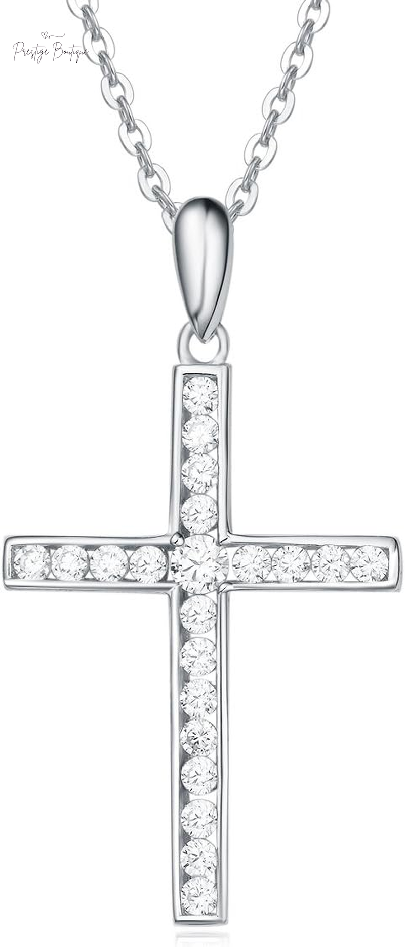 Carleen Cross Necklace for Women Yellow Gold Plated Sterling Silver Cubic Zirconia CZ Simulated Diamond Cross Crucifix Pendant Necklace Jewelry Easter Gift for Women, 18" Silver Chain Nice Gifts Jewelry Box