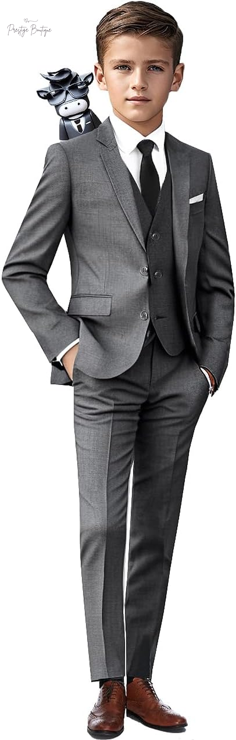 Black N Bianco Signature Boys' Slim Fit Suit Complete Outfit