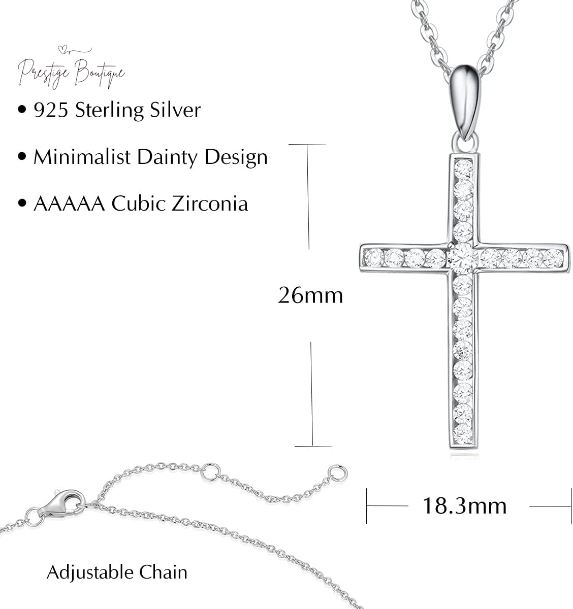 Carleen Cross Necklace for Women Yellow Gold Plated Sterling Silver Cubic Zirconia CZ Simulated Diamond Cross Crucifix Pendant Necklace Jewelry Easter Gift for Women, 18" Silver Chain Nice Gifts Jewelry Box