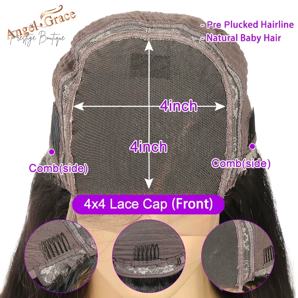 Angel Grace 99J Straight 4X4 Lace Closure Wigs Human Hair Burgundy Straight Wigs Brazilian Remy Colored Hair for Women