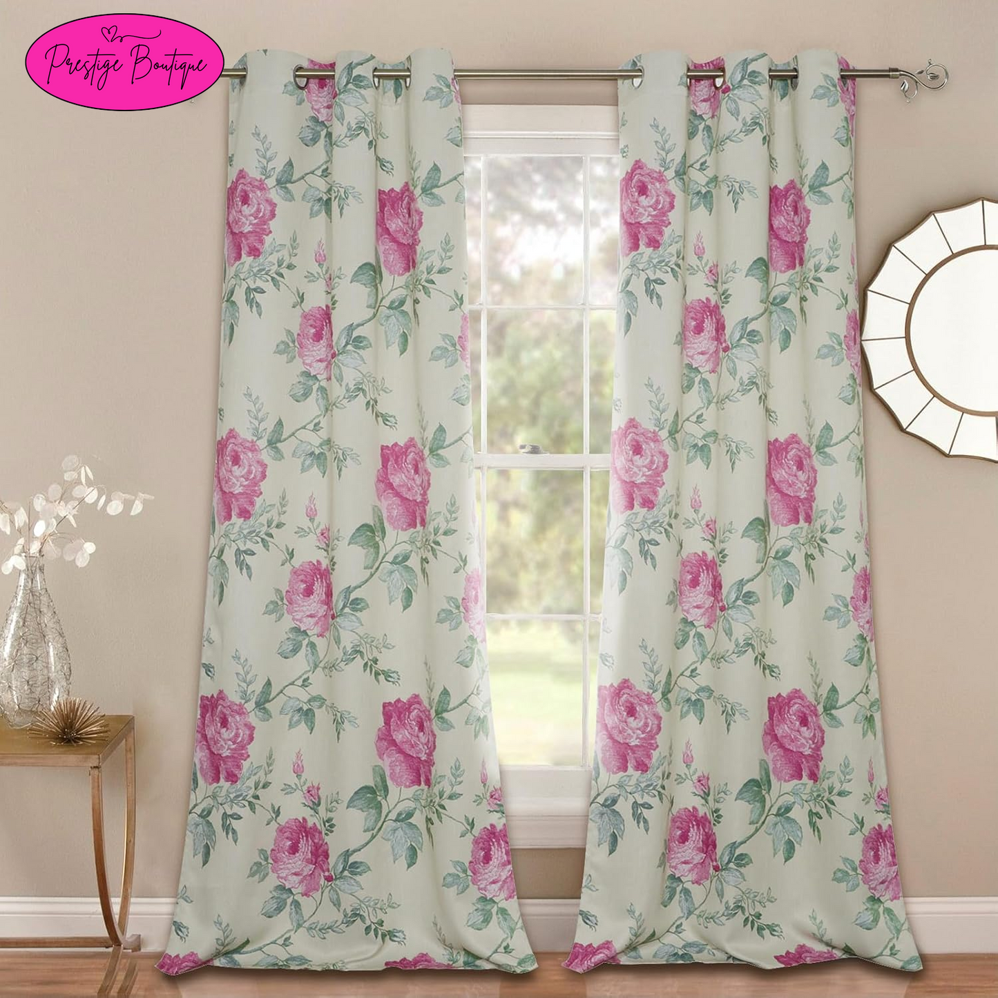 BUHUA Curtains 95 Inch Length 2 Panels Set Floral Curtains for Bedroom Living Room, Farmhouse Blackout Curtains for Sliding Door, 38" W X 95" L, Beige and Pink