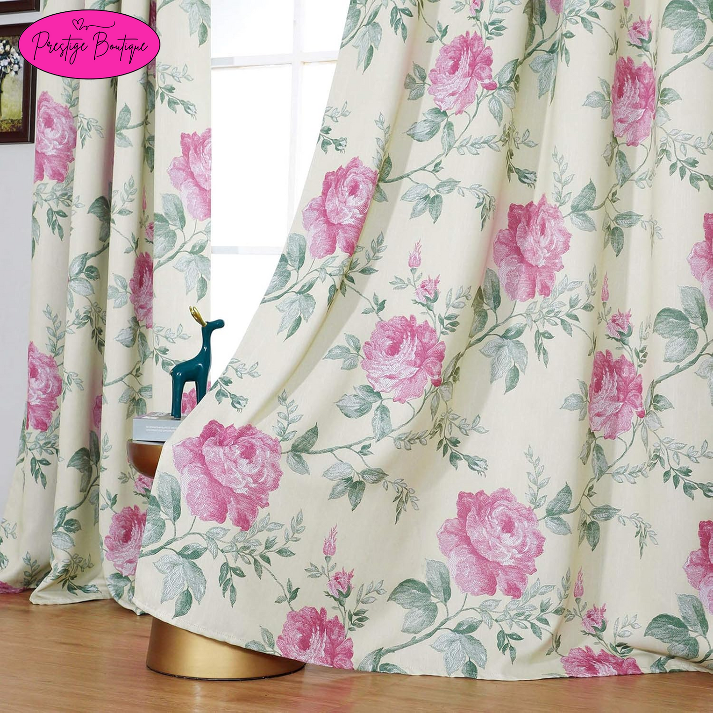 BUHUA Curtains 95 Inch Length 2 Panels Set Floral Curtains for Bedroom Living Room, Farmhouse Blackout Curtains for Sliding Door, 38" W X 95" L, Beige and Pink