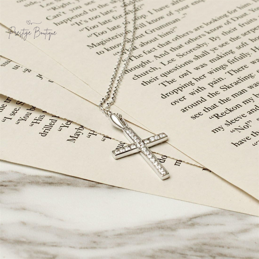 Carleen Cross Necklace for Women Yellow Gold Plated Sterling Silver Cubic Zirconia CZ Simulated Diamond Cross Crucifix Pendant Necklace Jewelry Easter Gift for Women, 18" Silver Chain Nice Gifts Jewelry Box