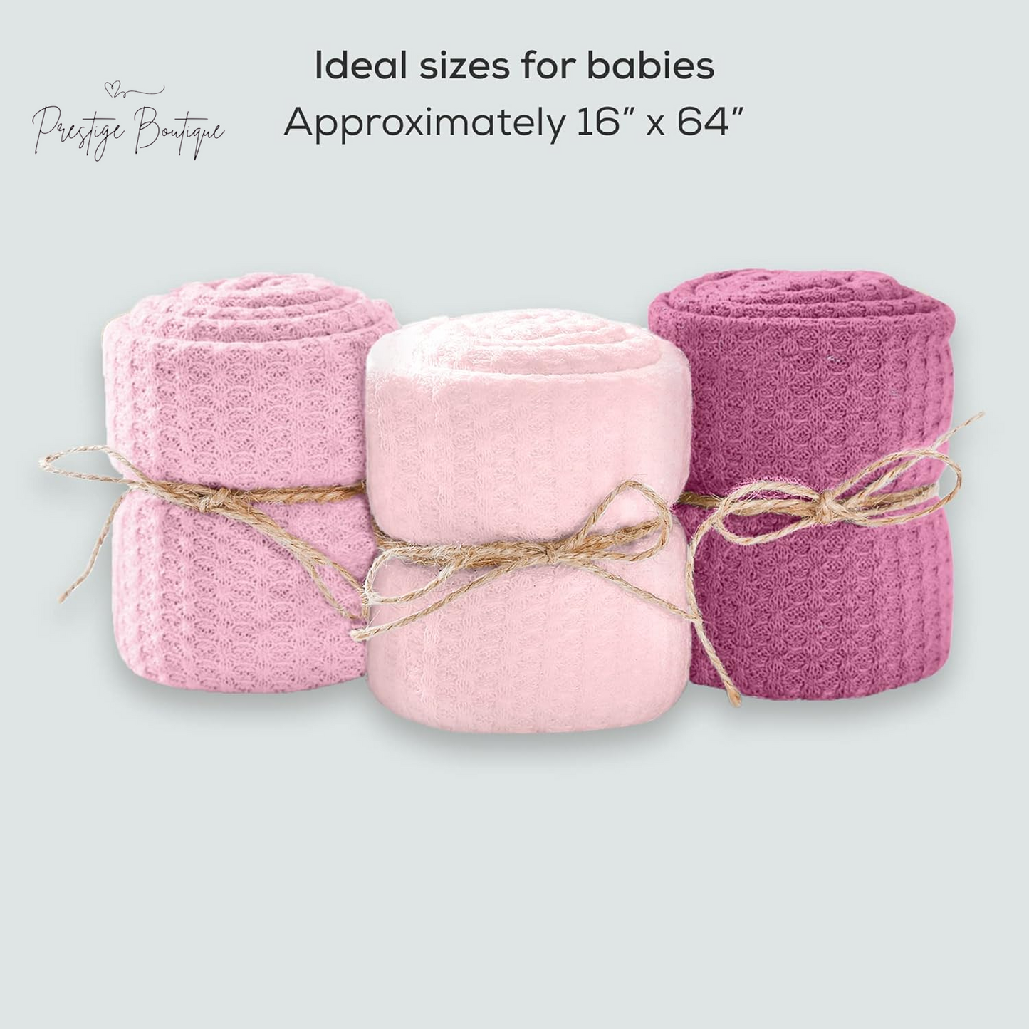 First Landings Newborn Photography Wraps, 3-Pack - 16" X 64" Soft Knit Baby Wrap Receiving Blankets - Newborn Photography Props Baby Blankets - Gender Neutral Baby Essentials (Pink)
