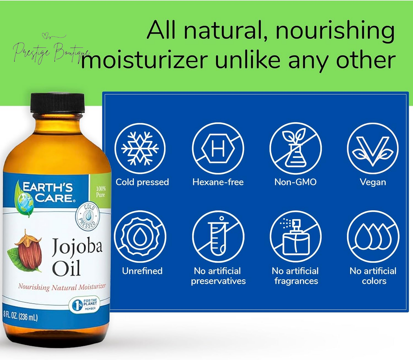 Earth’S Care Jojoba Oil - 100% Pure Jojoba Oil for Hair, Skin and Nails - Cold Pressed - Nourishing Natural Moisturizer - 8 FL OZ