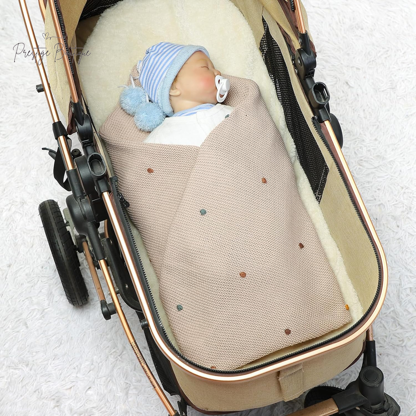Mimixiong Cotton Baby Blanket Gender Neutral Nursery Swaddling Blanket for Shower Gift Registry for Baby with Cute Pompoms Khaki