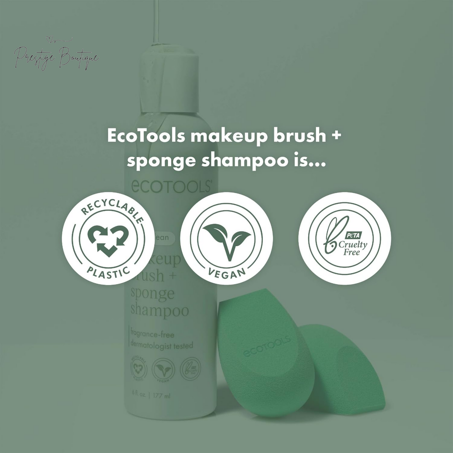 Ecotools Cleanser Shampoo for Makeup Brush/Sponge/Puffs, Remove Makeup & Impurities, Fragrance-Free, No Harsh Chemicals, Vegan & Cruelty-Free, 6 Fl.Oz./177 Ml, 1 Count