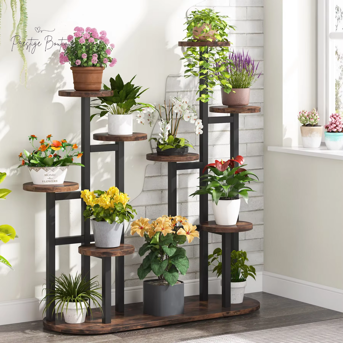 Tribesigns Plant Stand Multi-Tiered 11 Potted Flower Shelf for Window Garden Balcony Corner Living Room